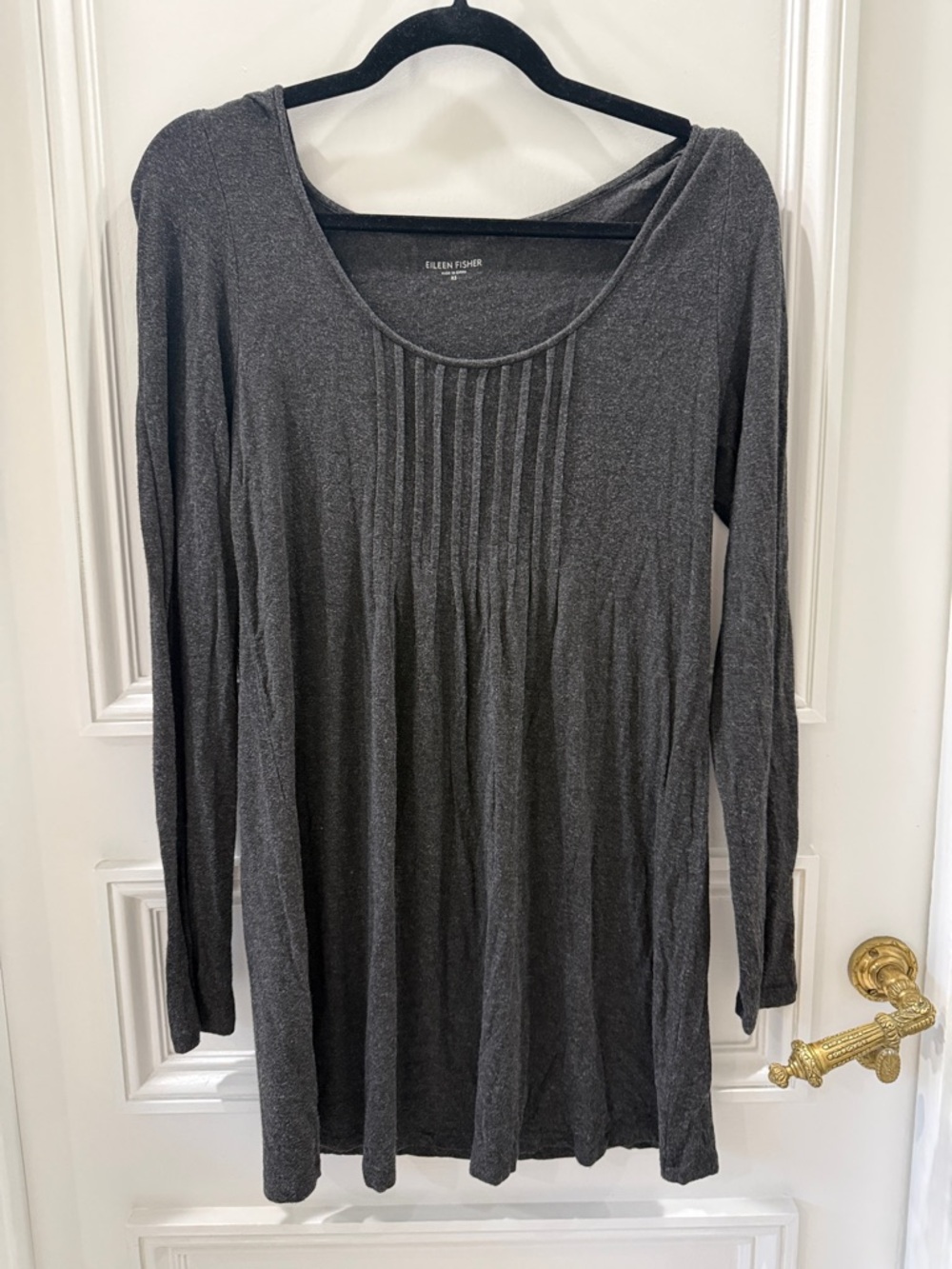 Eileen Fisher Charcoal Gray Pintuck Long-Sleeve Tunic